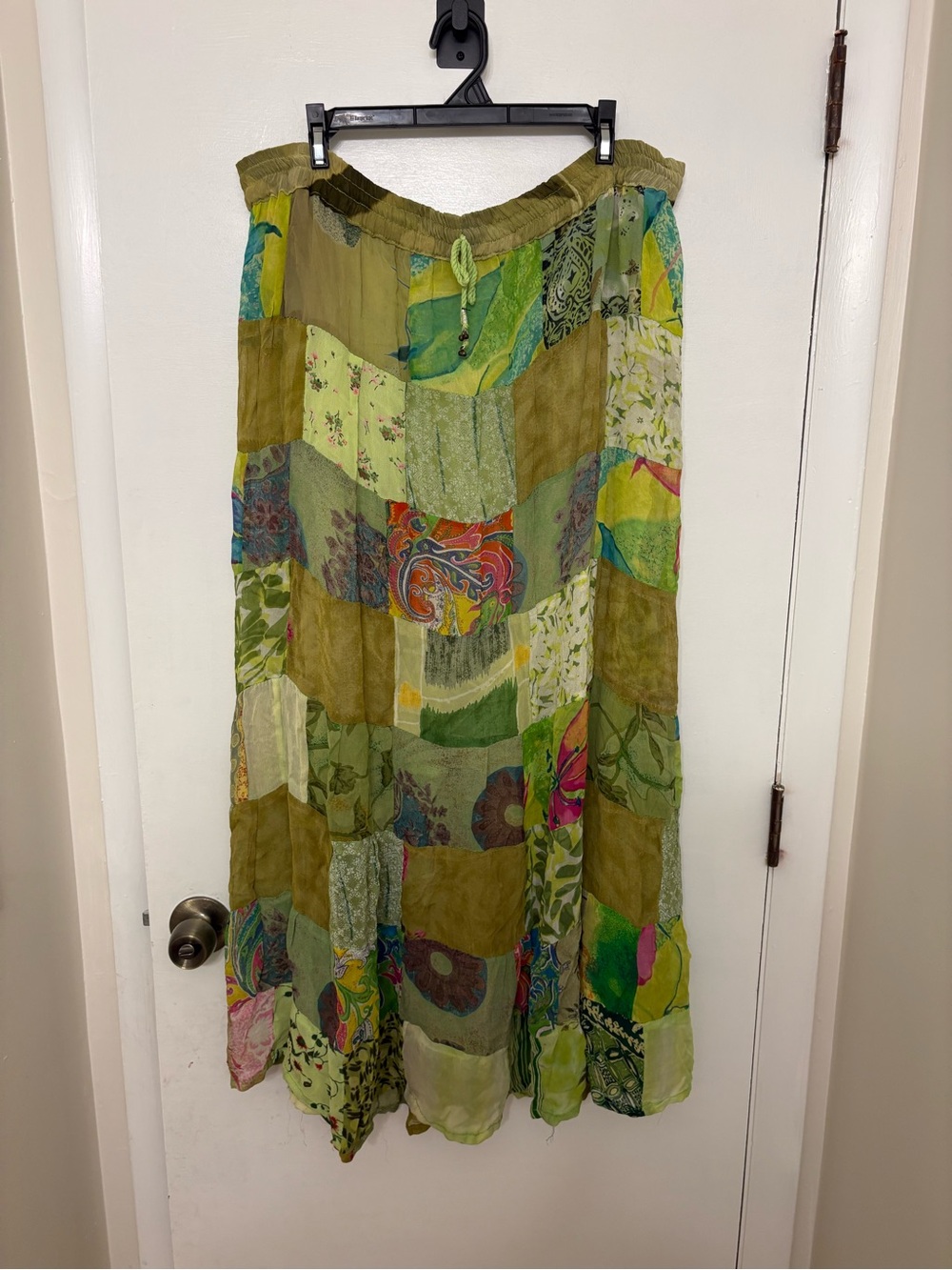 Boho Patchwork Maxi Skirt Green Free Size Whimsygoth Fairycore VTG Viscose India